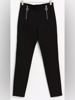 Zara Pull Up Legging/Pants Silver Zip Details Size L